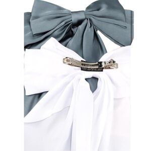 Pair of Satin clip in hair bows White & Blueish Green - cottagecore